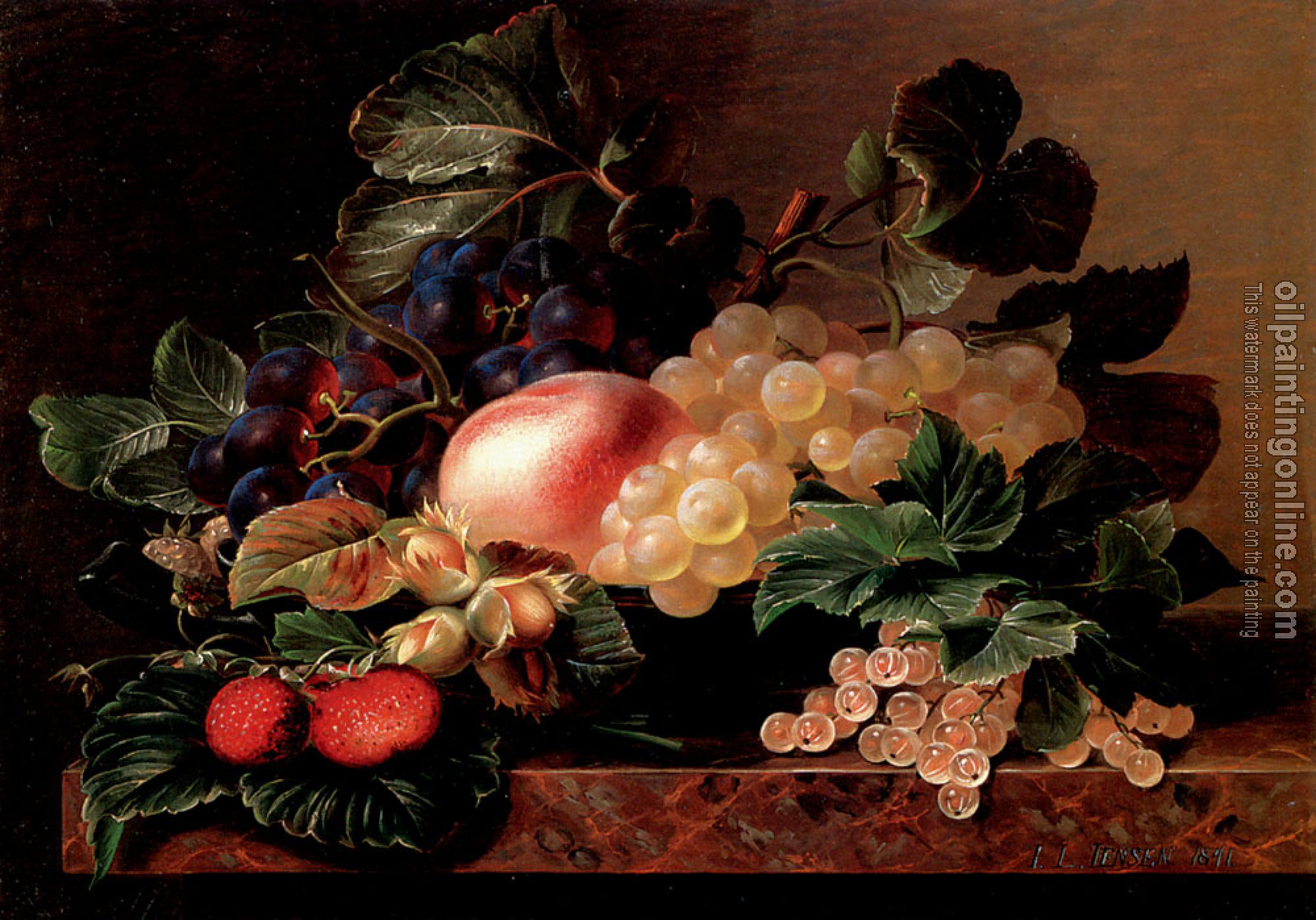 Johan Laurentz Jensen - Grapes Strawberries A Peach Hazelnuts And Berries